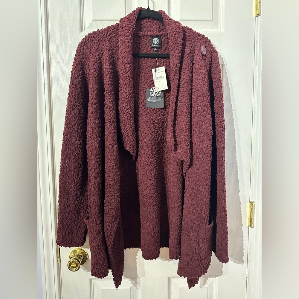 NWT Bobeau (Nordstrom Rack) Deep Red Textured Open Cardigan (L)